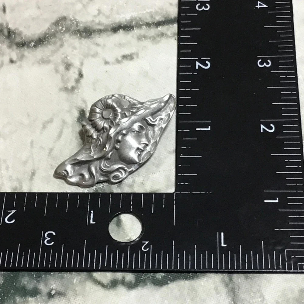 Lapel Pin‎ Brushed Metal Woman In Fancy Hat Long Hair